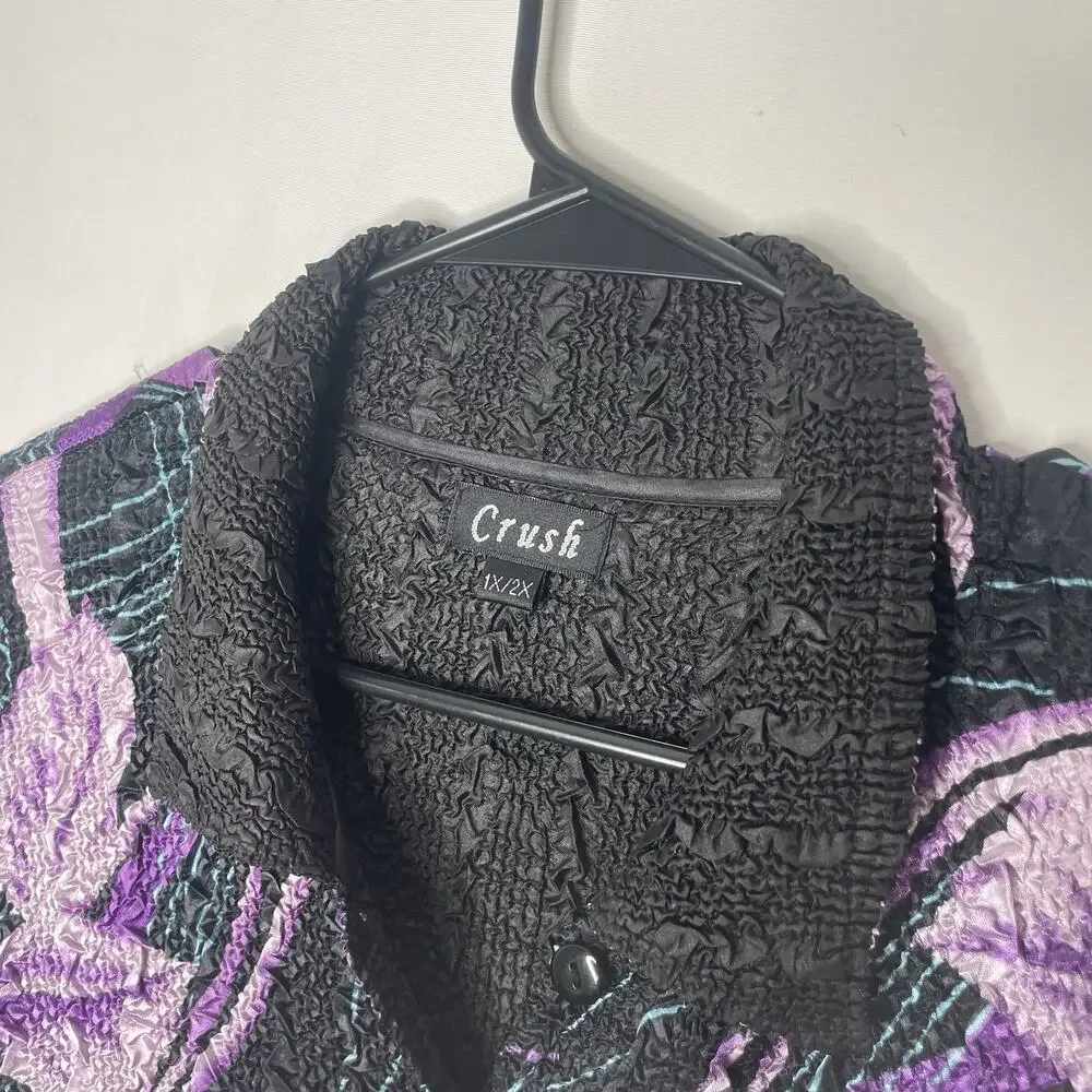 Crush Women Blouse 2X Floral Crinkle 80s‎ Long Sleeve Reversible Cyberpunk Rave